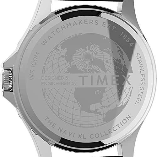 TIMEX ساعة تيمكس للرجال نافي XL 41 مم - علبة من الفولاذ المقاوم للصدأ بقرص أسود مع حزام قماش أسود قابل للتعديل - Image 3