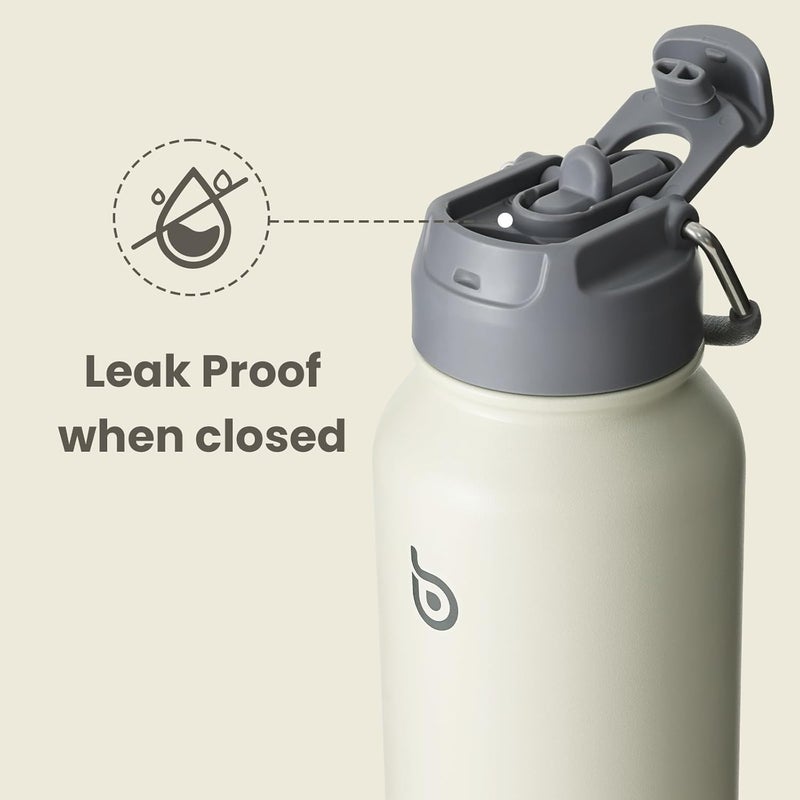 bottle bottle زجاجة ماء معزولة من الفولاذ المقاوم للصدأ بسعة 32 أونصة. رائعة للرياضة والسفر والصالة الرياضية. تشمل قشة وصندوق حبوب، استخدام مزدوج - رمادي - Image 4