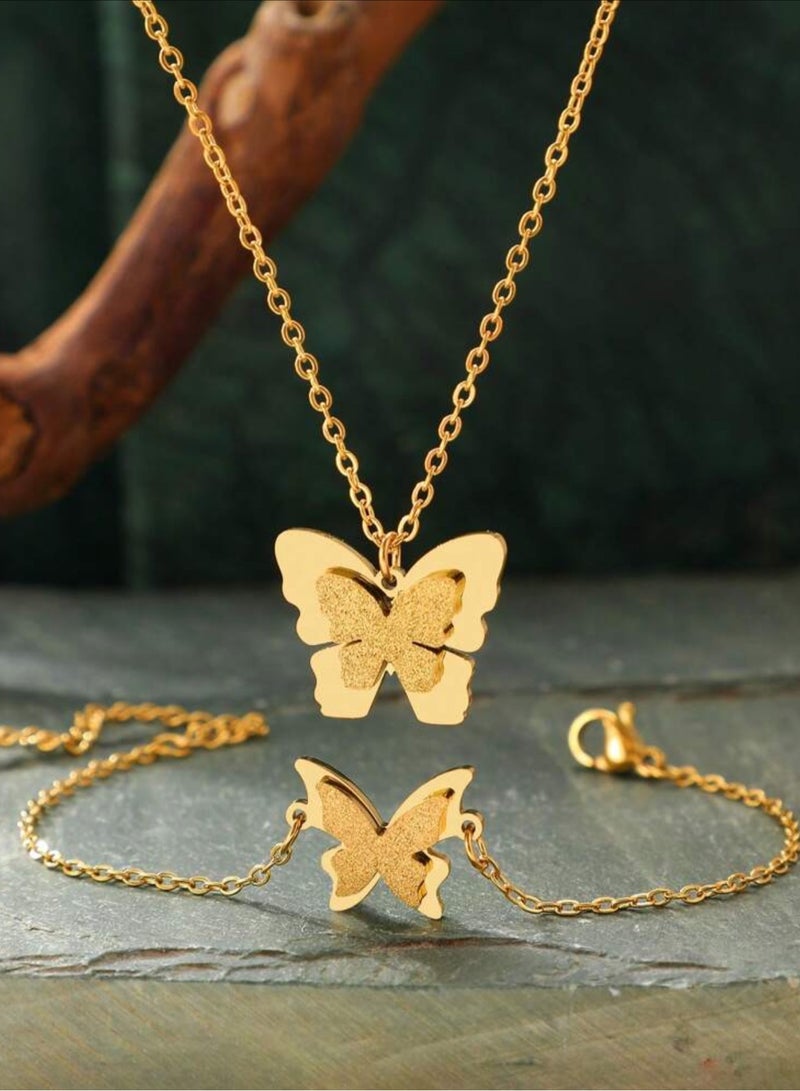 إيكوال طقم اكسسوارات نسائي مصنوع من الاستانلس ستيل المطلي باللون الذهبي - Image 2