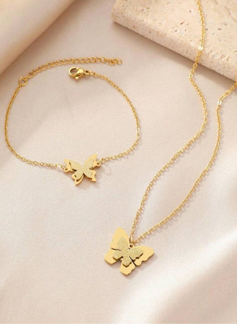 إيكوال طقم اكسسوارات نسائي مصنوع من الاستانلس ستيل المطلي باللون الذهبي - Image 4