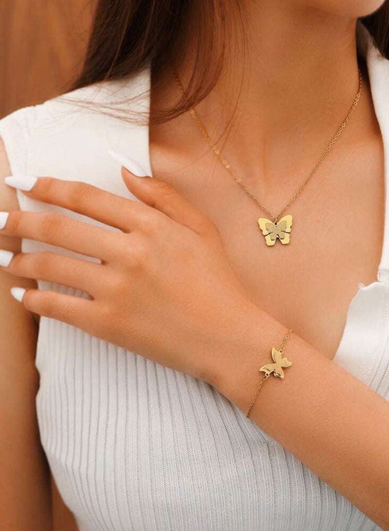 إيكوال طقم اكسسوارات نسائي مصنوع من الاستانلس ستيل المطلي باللون الذهبي - Image 1