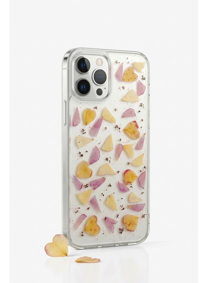 لانيكس جراب حماية شفاف لهاتف ايفون 12 برو ماكس بتصميم بتلات زهور مجففة حقيقية وقلوب من لانيكس LANEX - كفر خلفي أنيق مضاد للصدمات - Image 2