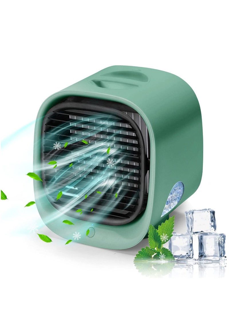 SYOSI Portable Air Conditioner Fan, Personal Space Air Cooler Mini Evaporative Cooler Fan, Mini Desk Fan with 3 Speeds LED Light,  Humidifier Misting Fan for Home Office Bedroom, Green  - Image 1