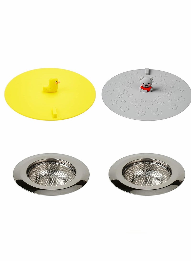 Sink Strainer Stopper, 4PCS Kitchen and Universal Silicone Drain Cover Plug Stopper Kit, 4.5 Inch Stainless Steel Filter Strainer,Bathroom Bath Plugs - Image 1
