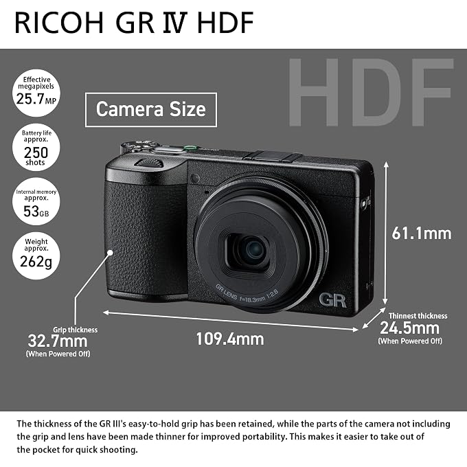 RICOH GR IV HDF Premium Compact Camera, Built-in Highlight Diffusion Filter | Premium Digital Compact Camera, 25.7MP APS-C Size CMOS Sensor, 28mm F2.8 GR Lens (in 35mm Format), in-Body SR - Image 2