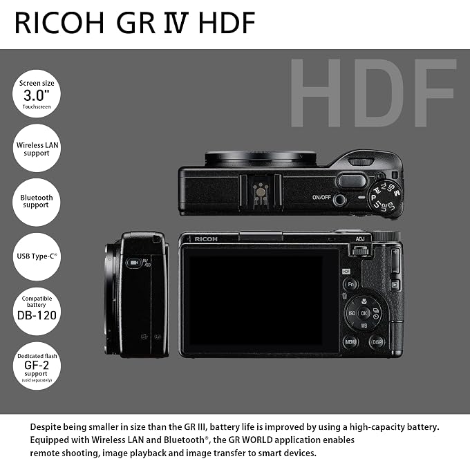 RICOH GR IV HDF Premium Compact Camera, Built-in Highlight Diffusion Filter | Premium Digital Compact Camera, 25.7MP APS-C Size CMOS Sensor, 28mm F2.8 GR Lens (in 35mm Format), in-Body SR - Image 3