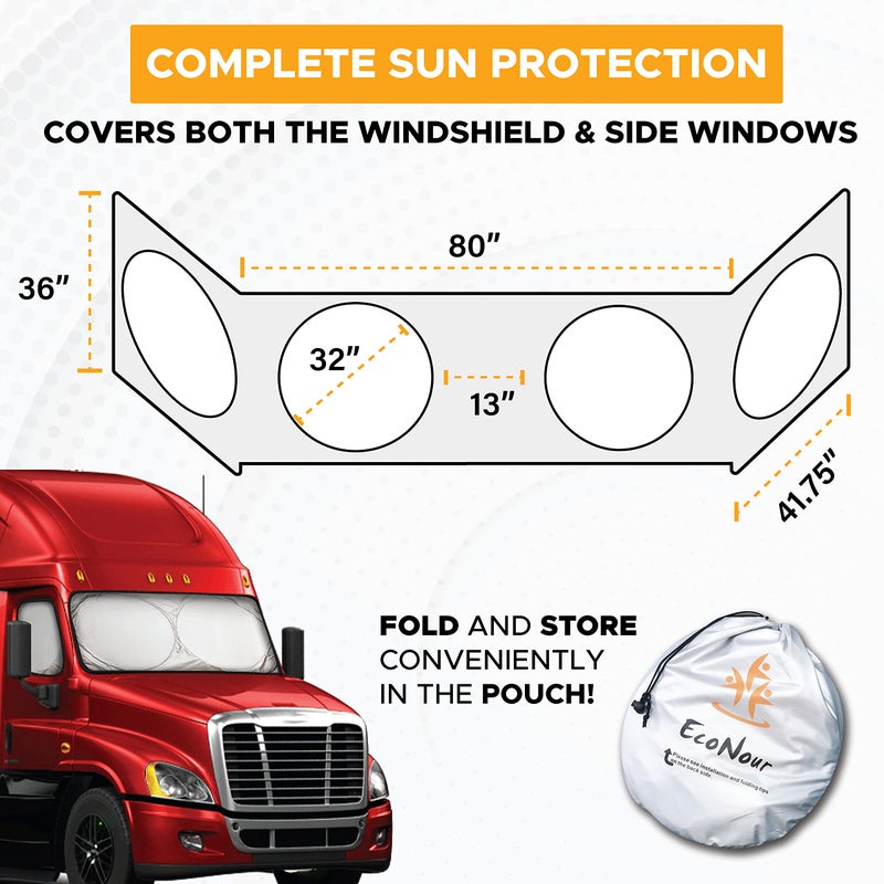 EcoNour Windshield Sun Shade for Semi Truck Windshield | Large Coverage Foldable Front Window Sunshade | Heavy Duty UV & Heat Reflective Sun Visor - Image 3