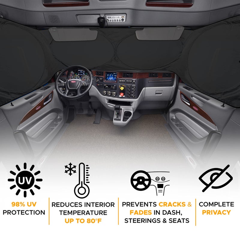 EcoNour Windshield Sun Shade for Semi Truck Windshield | Large Coverage Foldable Front Window Sunshade | Heavy Duty UV & Heat Reflective Sun Visor - Image 2