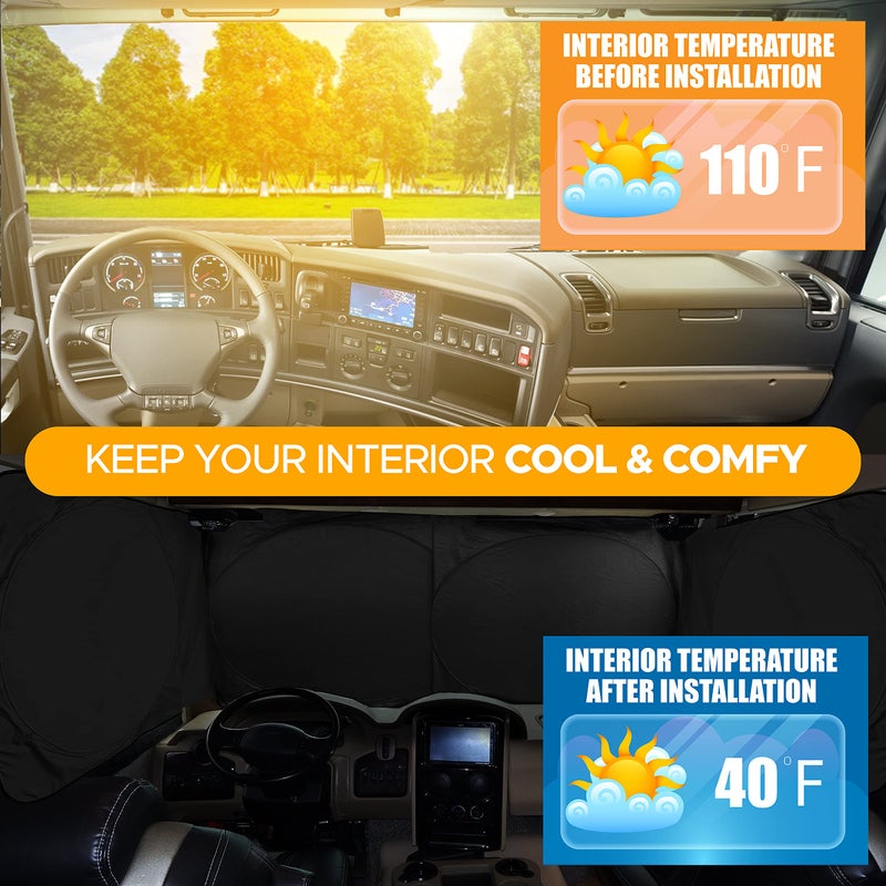 EcoNour Windshield Sun Shade for Semi Truck Windshield | Large Coverage Foldable Front Window Sunshade | Heavy Duty UV & Heat Reflective Sun Visor - Image 4