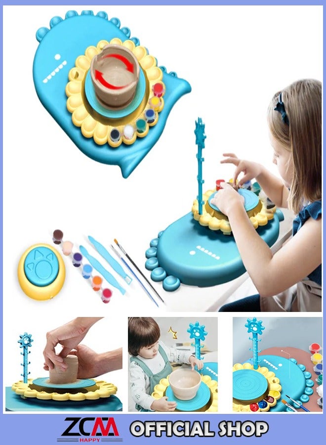 ZCM-HAPPY High Quality DIY Pottery Wheels for Kids Dinosaur Pottery Wheels Art Crafts Lightweight Foldable Portable and Durable Kids Handmade Toy Set  - Image 1