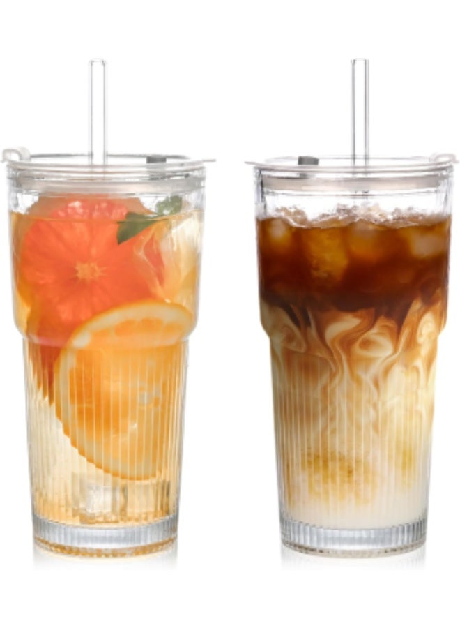Glass Cups with Lids and Glass Straws, High Borosilicate 20OZ Tumblers (2Pcs) for Coffee, Tea, Juice, Smoothies, Hot/Cold Drinks at Home, Office - Image 1