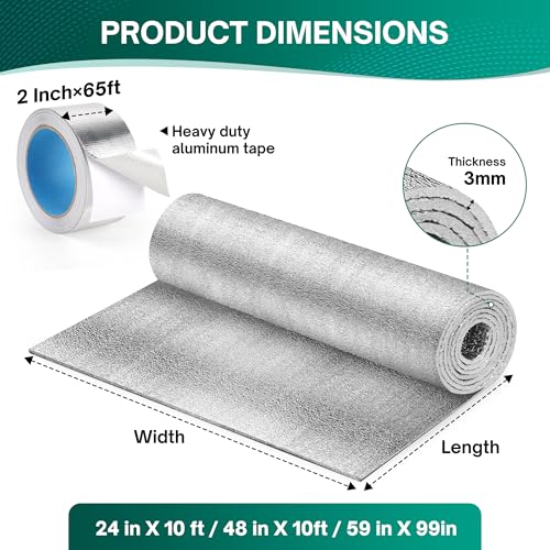 HADOR Window Insulation for Winter, Reflective Insulation Roll 24 in X 10 Feet, Double-Sided Aluminum Foam Core Radiant Barrier Kit with Tape for RV Windows Door - Image 2