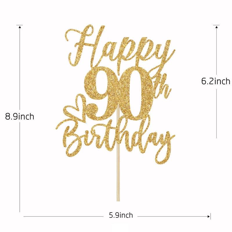 Yotawebery Happy 90th Birthday Cake Topper  90th Birthday Cake Decorations for Men/Women  Cheers to 90 Years  90 and Fabulous  90th Birthday Party Decorations Gold Glitter - Image 2
