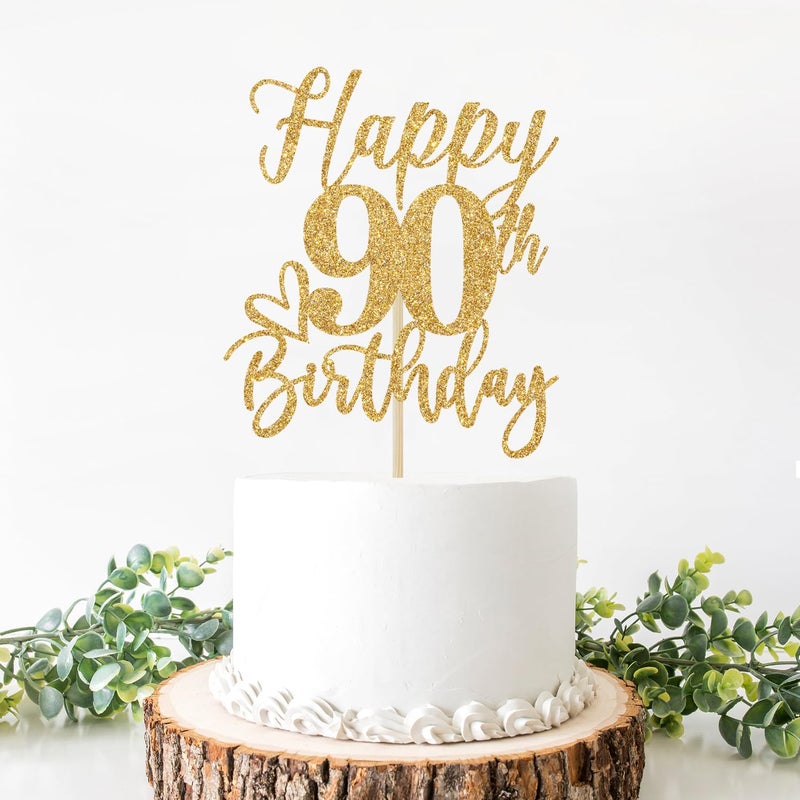 Yotawebery Happy 90th Birthday Cake Topper  90th Birthday Cake Decorations for Men/Women  Cheers to 90 Years  90 and Fabulous  90th Birthday Party Decorations Gold Glitter - Image 4