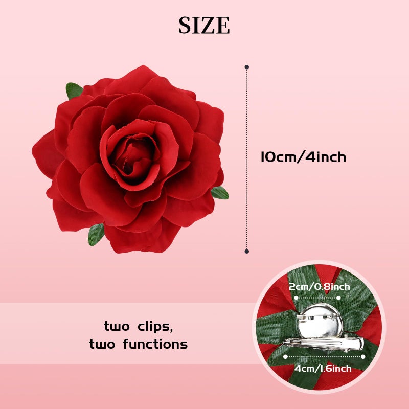 Cinaci 16 Pieces Flamenco Dancer Mexican Wine Red Rose Flower Alligator Hair Clips Barrettes Brooches Prom Party Wedding Bridal Hair Pins Accessories for Women Girls - Image 2
