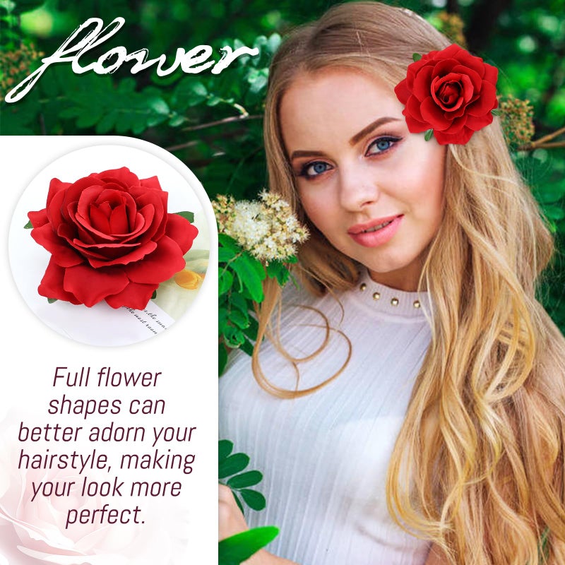 Cinaci 16 Pieces Flamenco Dancer Mexican Wine Red Rose Flower Alligator Hair Clips Barrettes Brooches Prom Party Wedding Bridal Hair Pins Accessories for Women Girls - Image 5