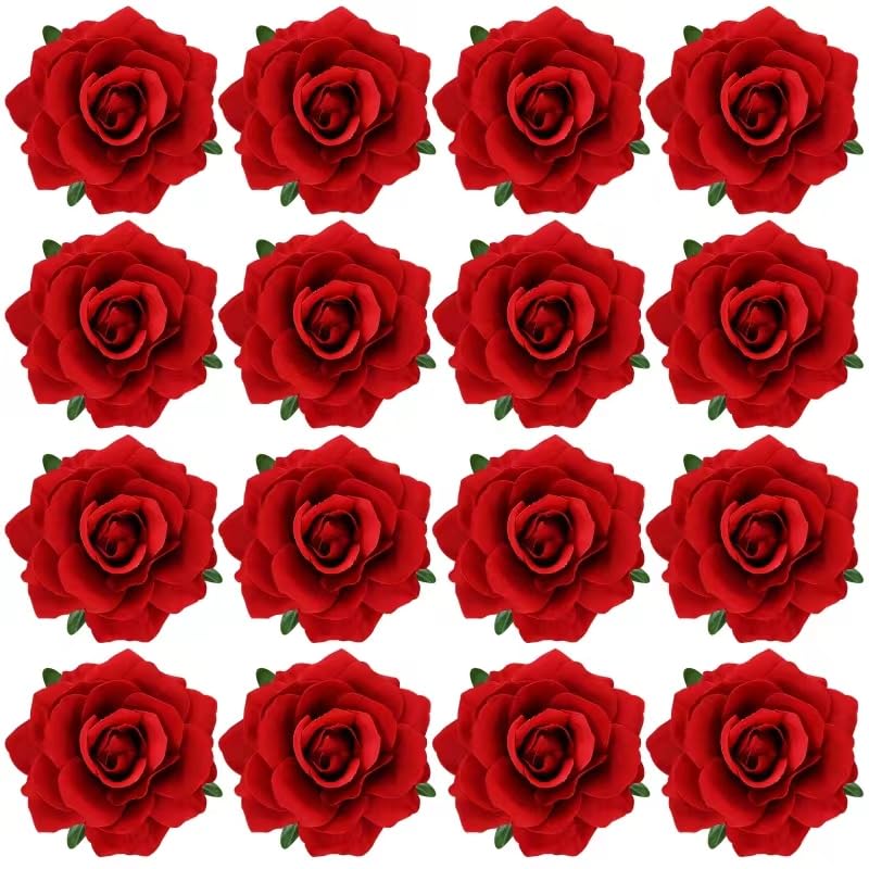Cinaci 16 Pieces Flamenco Dancer Mexican Wine Red Rose Flower Alligator Hair Clips Barrettes Brooches Prom Party Wedding Bridal Hair Pins Accessories for Women Girls - Image 1