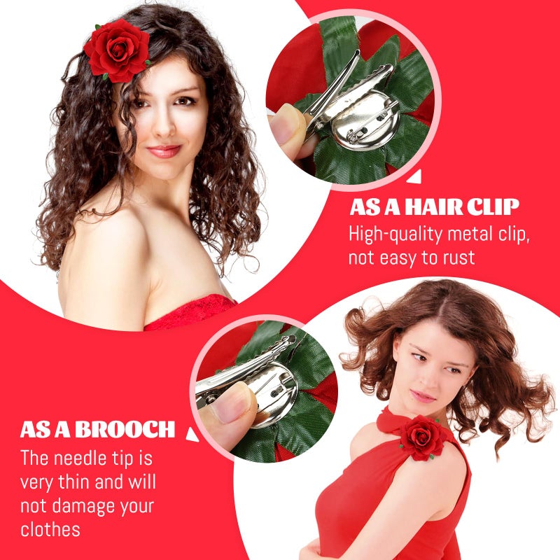 Cinaci 16 Pieces Flamenco Dancer Mexican Wine Red Rose Flower Alligator Hair Clips Barrettes Brooches Prom Party Wedding Bridal Hair Pins Accessories for Women Girls - Image 4