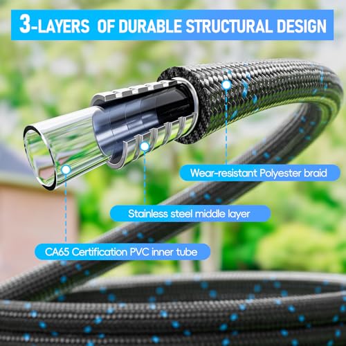 SPECILITE Garden Hose 25ft 3Layer Flexible Water Hose with 8 Pattern Spray Nozzle NonExpanding Lightweight Stainless Steel Hose for Yard Lawn OutdoorLeak Proof Nokink Tanglefree - Image 3