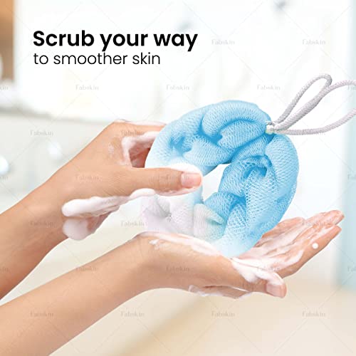 Fabskin Luxury Back Scrubber Loofah Belt for Bathing For Men and Women - Strechable 9 Knots Bath Sponge (BLUE) - Image 3