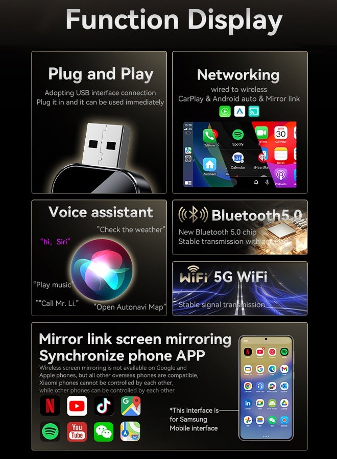 Digisand 3 In1 Wireless Carplay Adapter Smart Mirror Link Carplay Android Auto AirPlay USB Dongle Adapter Wired Carplay To Wireless Plug And Play - Image 4