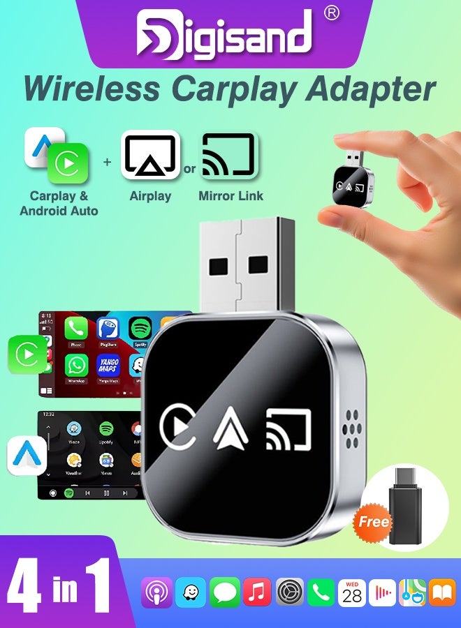 Digisand 3-in-1 Wireless Carplay Adapter,apple carplay wireless Smart Mirror Link Carplay Android Auto AirPlay USB carplay Dongle iPhone carplay Adapter Wired Carplay To Wireless Plug And Play Car play - Image 1