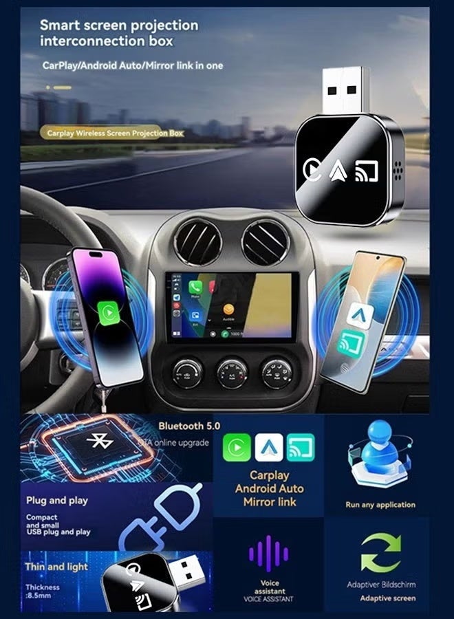 Digisand 3-in-1 Wireless Carplay Adapter,apple carplay wireless Smart Mirror Link Carplay Android Auto AirPlay USB carplay Dongle iPhone carplay Adapter Wired Carplay To Wireless Plug And Play Car play - Image 3
