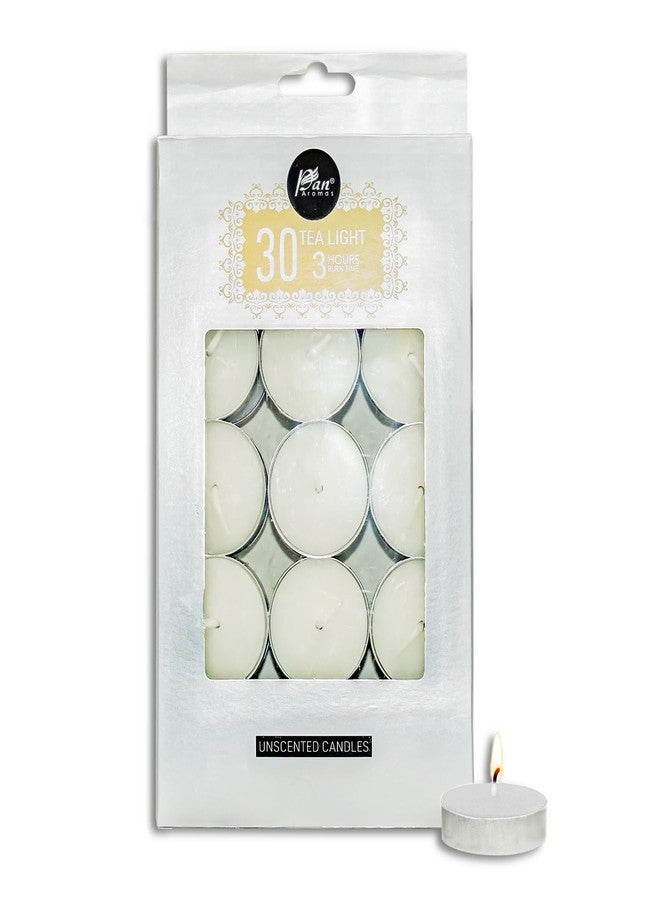 Pan Aromas White Tealight Candles Unscented - Pack of 30 | Smokeless Tealights for Home Décor, Puja & Daily Use - Image 1