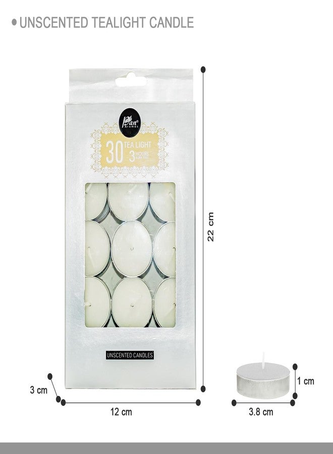 Pan Aromas White Tealight Candles Unscented - Pack of 30 | Smokeless Tealights for Home Décor, Puja & Daily Use - Image 2