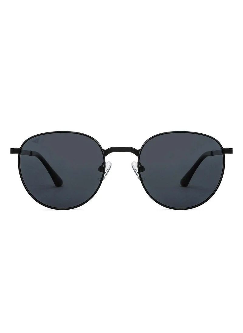 فينسينت تشيس Vincent Chase By Lenskart | Grey Black Full Rim Round Stylish Sunglasses | Polarized and UV Protected | For Men and Women | Small | VC S14084