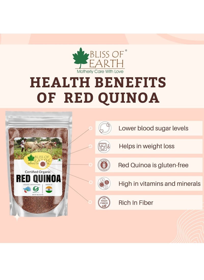 BLISS OF EARTH - Organic Red Quinoa 1KG for Weight Loss Raw Superfood Daily Healthy Diet - Image 1