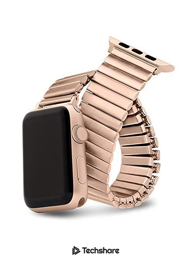 Techshare Replacement Adjustable Elastic Stainless Steel Strap For Apple Watch Series 8 49mm/45mm/44mm ros gold - Image 1