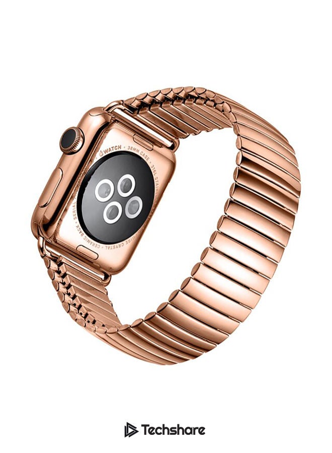 Techshare Replacement Adjustable Elastic Stainless Steel Strap For Apple Watch Series 8 49mm/45mm/44mm ros gold - Image 2