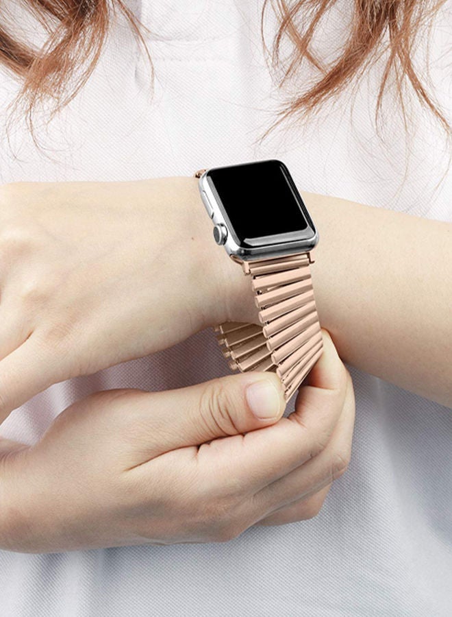 Techshare Replacement Adjustable Elastic Stainless Steel Strap For Apple Watch Series 8 49mm/45mm/44mm ros gold - Image 4