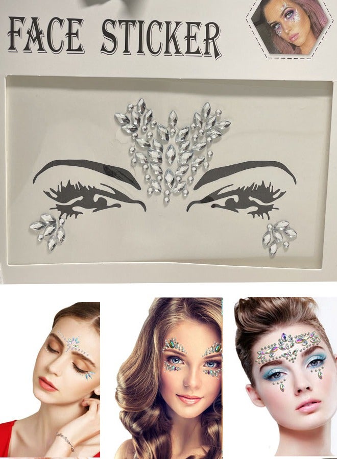 Self-adhesive crystal face tattoo stickers for face decoration for parties and events - Image 1