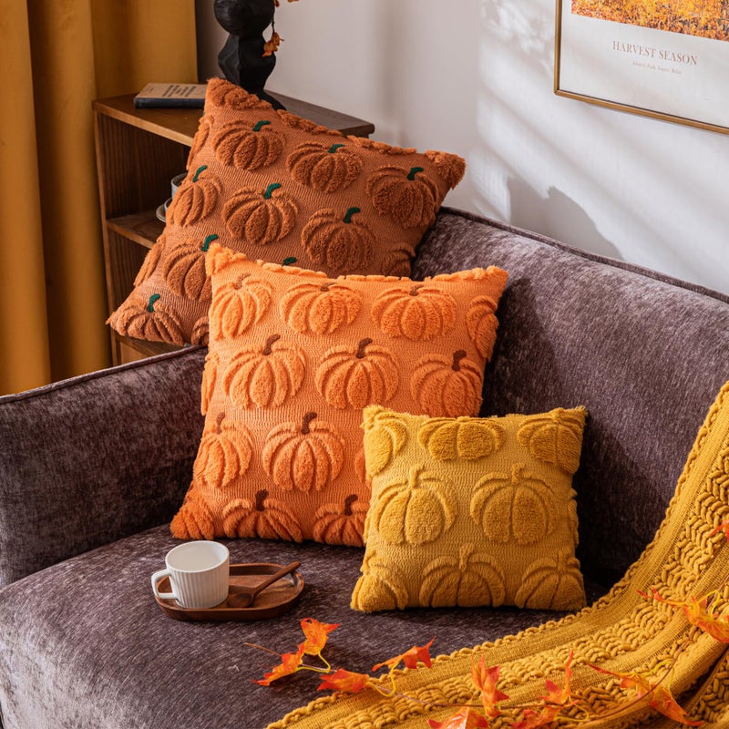 Cosibono Pumpkin Fall Decorative Covative Coves 20 "X20" مجموعة من 2 أغطية وسادة من الفراء الناعمة البرتقالية لميكورات مزرعة في الخريف. - Image 5
