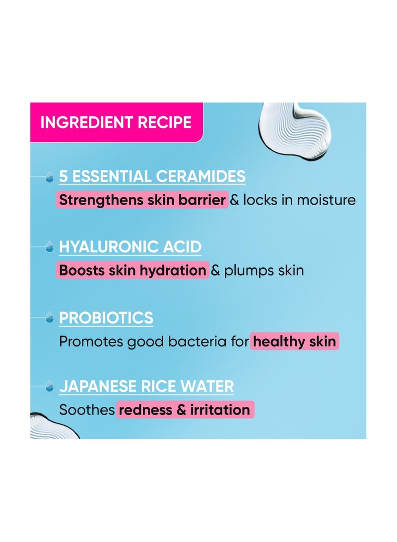 Ceramides & Hyaluronic Hydrating Face Cream With Probiotic I Barrier Repair For Dry Skin, 100g