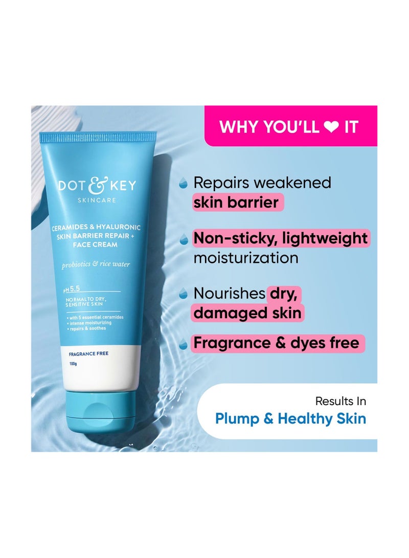Ceramides & Hyaluronic Hydrating Face Cream With Probiotic I Barrier Repair For Dry Skin, 100g
