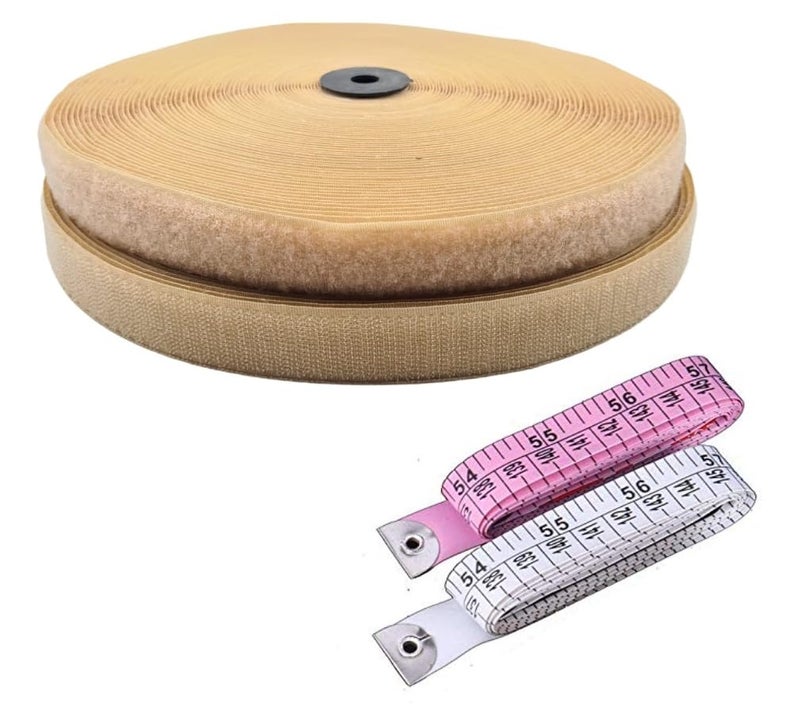 Zenith ZENITH 1 inch wide Beige (Skin Color), 24 Meter Non Adhesive Hook and Loop Tape + 2 tape No Glue Back, Fabric Fastener InterlockingTape for Sewing Crafts, DIY, Clothes, straps, Shoes Mosquito nets etc (Beige (Skin Color), 24 Meter + 2 tape)  - Image 1
