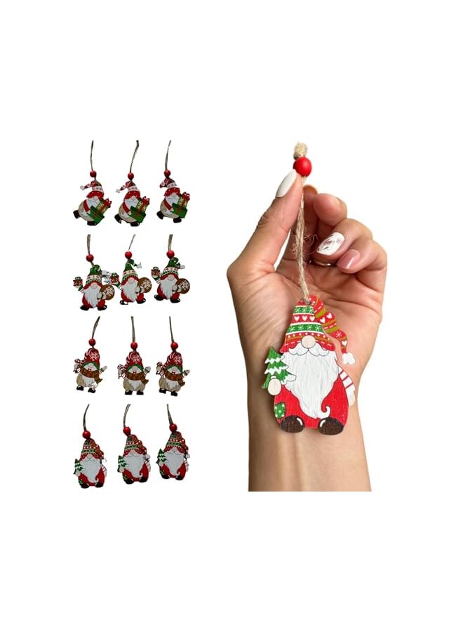 The Bros Christmas Decoration 12pcs Christmas Wooden Ornaments Set for Christmas Tree Hanging Decoration, Gnome Hanging Ornaments Elf Paintable Christmas Ornaments. Christmas gift. - Image 2