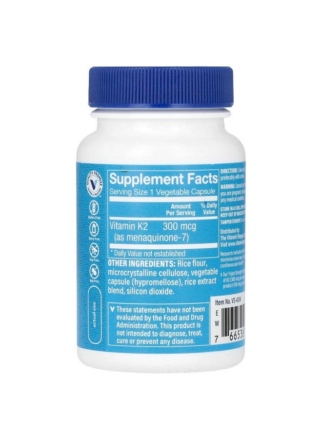 The Vitamin Shoppe Triple Strength Vitamin K2 a" Bone Health a" 300 MCG (60 Vegetable Capsules) - Image 2