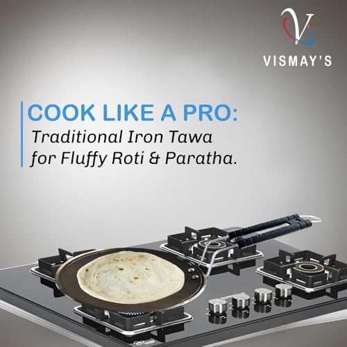 VISMAY'S Pure Iron 9.5 inch Roti Tawa Paratha Chapati Phulka Tava with Smooth Edges (Stainless Steel PVC Handle) Metal Spoon Friendly Even Heat Distribution - Image 5