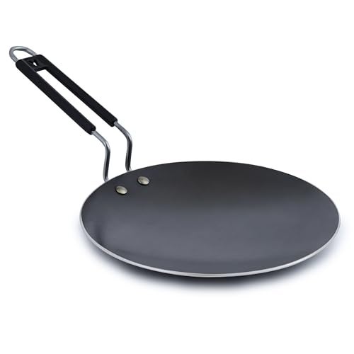 VISMAY'S Pure Iron 9.5 inch Roti Tawa Paratha Chapati Phulka Tava with Smooth Edges (Stainless Steel PVC Handle) Metal Spoon Friendly Even Heat Distribution - Image 1