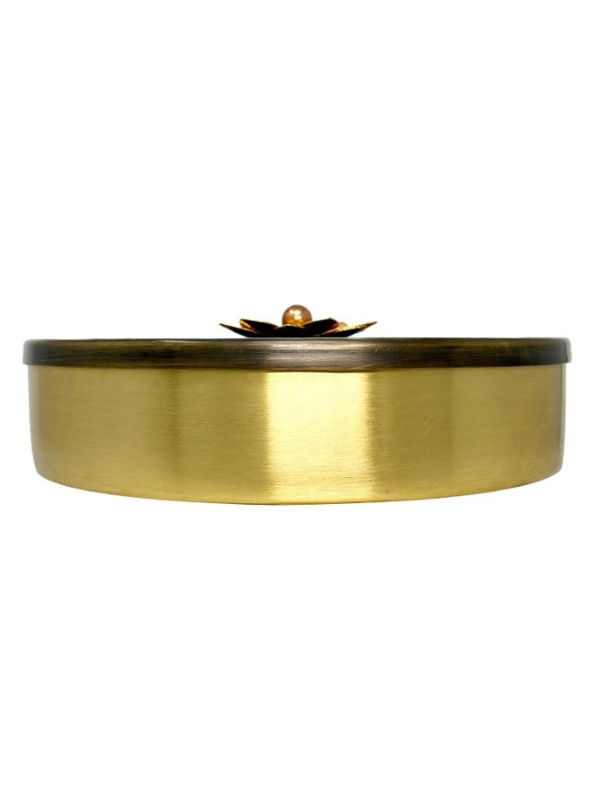 Rock Tawa Brass Spice Box with Flower on Top - Image 2
