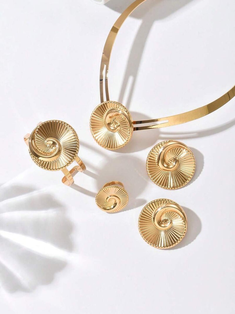 Shein 4-Piece New Gold Spiral Metal Jewelry Set - Trendy, Personalized, Versatile & Bold - Image 3