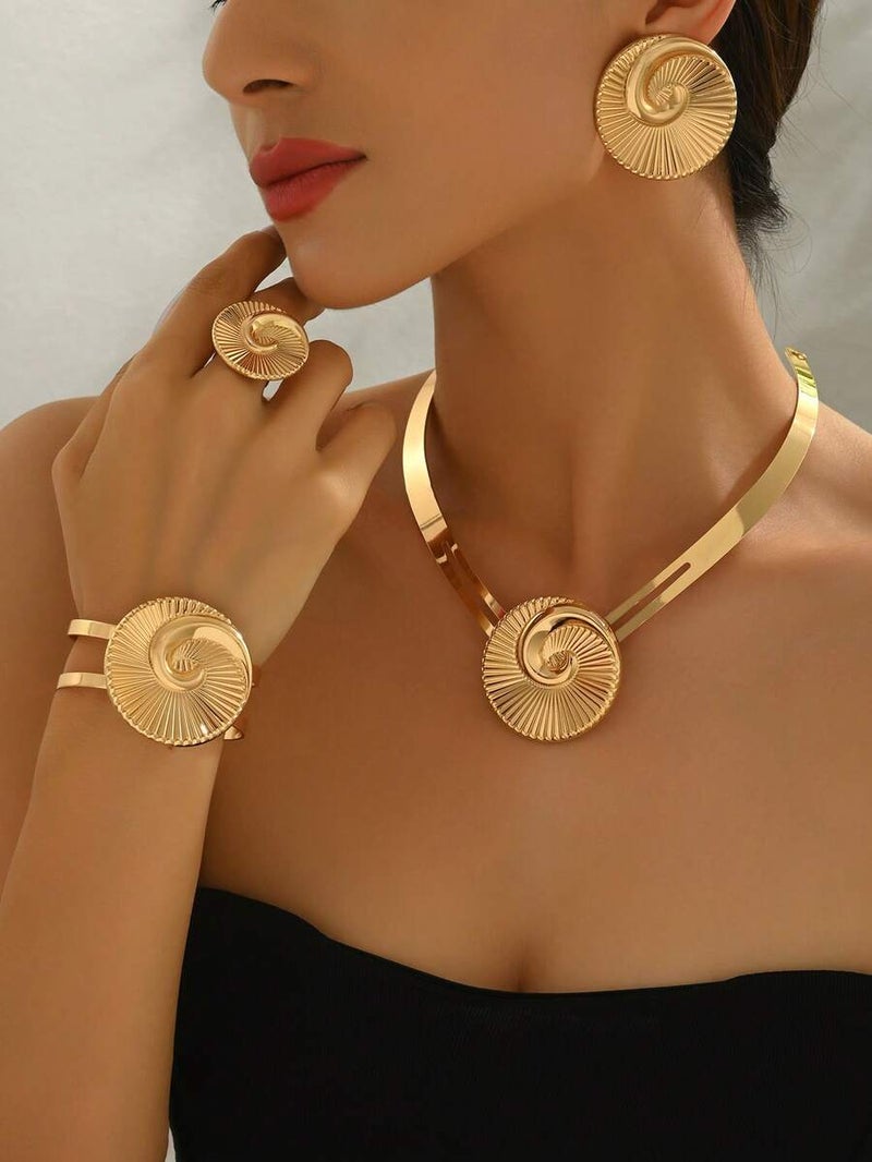 Shein 4-Piece New Gold Spiral Metal Jewelry Set - Trendy, Personalized, Versatile & Bold - Image 4