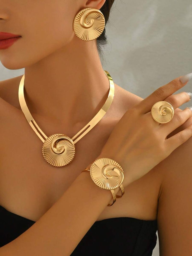 Shein 4-Piece New Gold Spiral Metal Jewelry Set - Trendy, Personalized, Versatile & Bold - Image 1