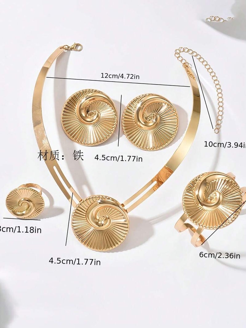 Shein 4-Piece New Gold Spiral Metal Jewelry Set - Trendy, Personalized, Versatile & Bold - Image 5
