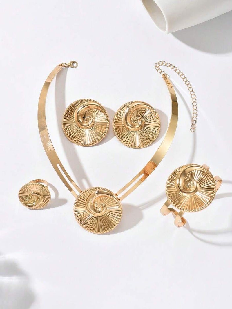 Shein 4-Piece New Gold Spiral Metal Jewelry Set - Trendy, Personalized, Versatile & Bold - Image 2
