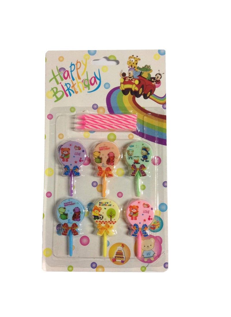 Funcart Funcart Happy Birthday Winnie Love Cake Topper Cup Candle Holder with Pink Cadle6pcsPack 